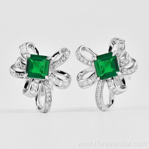 S925 Silver Dangling Drop Earrings Grown Emerald Stone